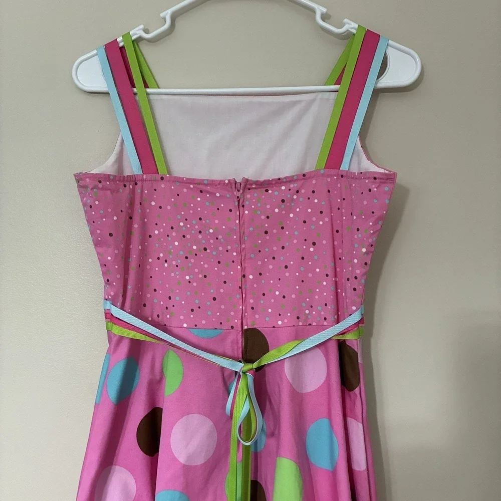 Rare Editions Girls 16 Pink Polka Dot Birthday Dress Lined Ribbon Straps & Ties